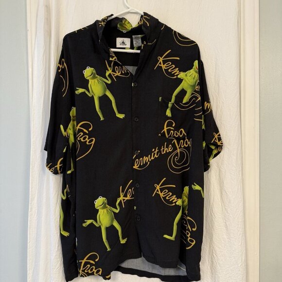 Disney Kermit the Frog Men’s XXL Button Up Shirt PBS Sesame Street The Muppets - Picture 1 of 13